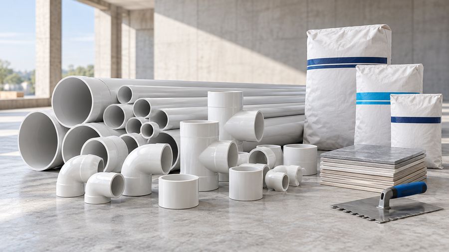 Tubería y conexiones de PVC, bultos y losetas